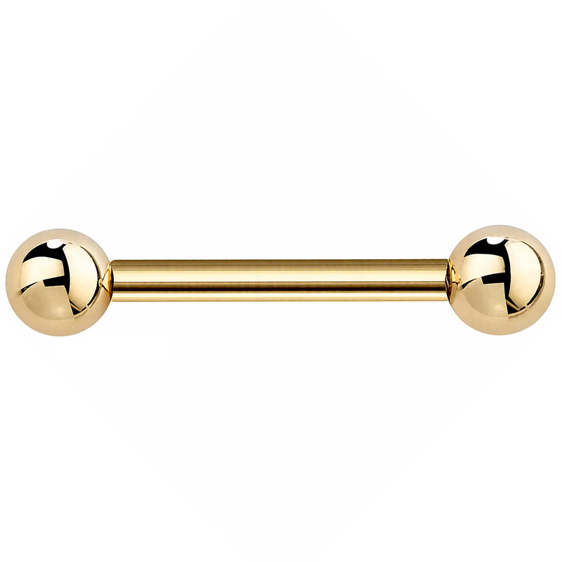 Solid 14k yellow gold straight barbell body jewelry