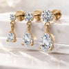 14k yellow gold diamond pear drop flat back stud shown in all three sizes: dainty, classic, and statement