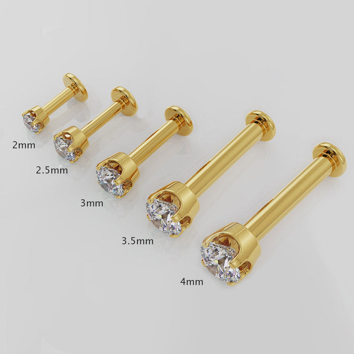 3mm Cubic Zirconia High-Set 14k Gold Flat Back Stud