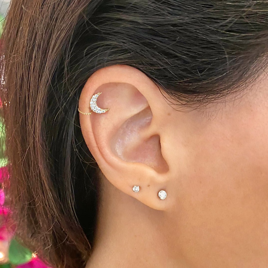 Diamond Moon 14k Gold Stud Earring