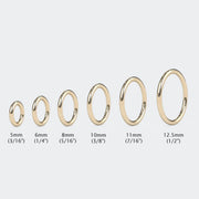 Seam ring hoop size comparison chart showing all six diameters from 5mm to 12.5mm with labels