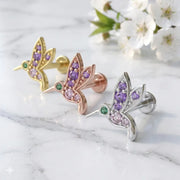14k gold hummingbird flat back cartilage earring for the left ear