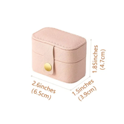 Travel jewelry box size reference diagram showing 2.6 x 1.5 x 1.85 inch dimensions, pink colorway