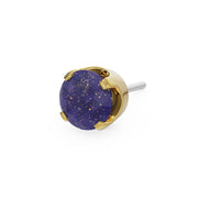 14k yellow gold 3mm lapis lazuli solitaire threadless stud end showing deep blue stone with gold flecks