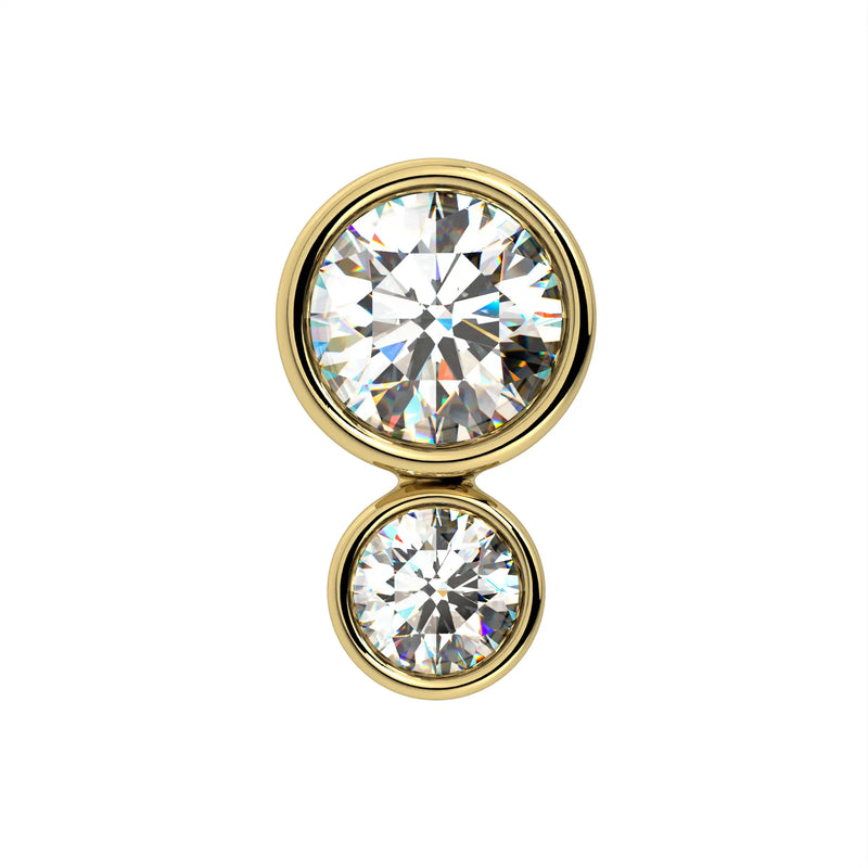 14k yellow gold diamond bubble flat back stud large size, straight front view showing size difference on white background
