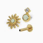 14k yellow gold opal sun stud, duo opal diamond end, and threadless flat back post gift set