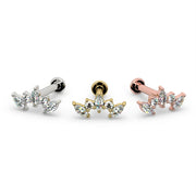 Diamond marquise climber labret stud in all three metal options: 14k white, yellow, and rose gold