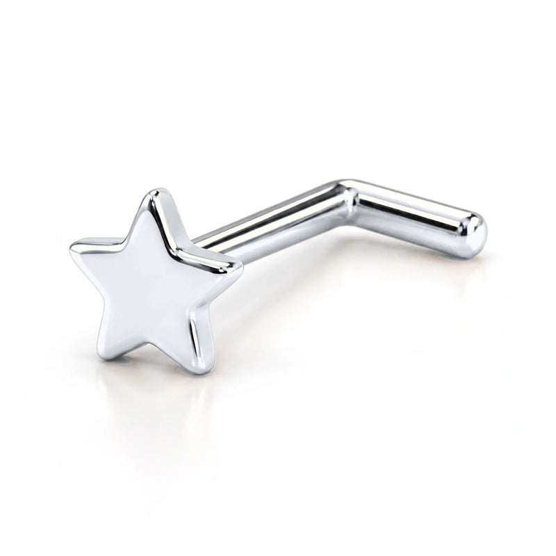 14K white gold star nose ring, 2mm star charm, L post