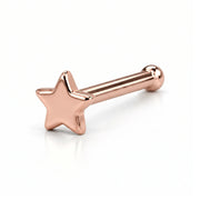 14K rose gold star nose ring, 2mm star charm, bone post
