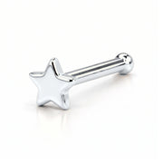 14K white gold star nose ring, 2mm star charm, bone post