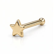 14K yellow gold star nose ring, 2mm star charm, bone post