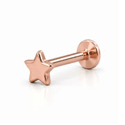 14K rose gold star nose ring, 2mm star charm, flat-back post