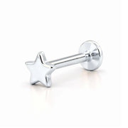 14K white gold star nose ring, 2mm star charm, flat-back post