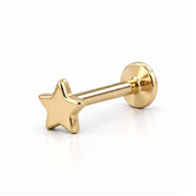 14K yellow gold star nose ring, 2mm star charm, flat-back post