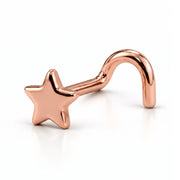 14K rose gold star nose ring, 2mm star charm, twist post