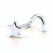14K white gold star nose ring, 2mm star charm, twist post