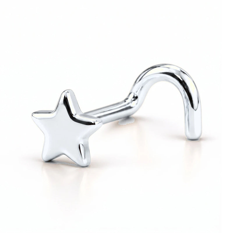 14K white gold star nose ring, 2mm star charm, twist post