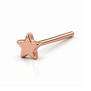 14K rose gold star nose ring, 2mm star charm, straight post