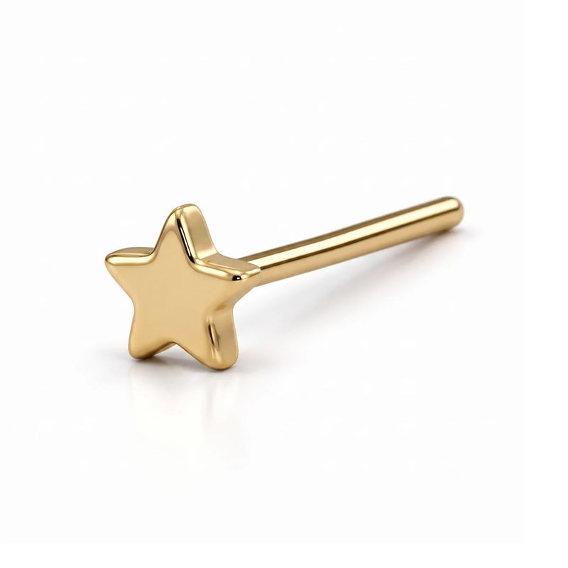 14K yellow gold star nose ring, 2mm star charm, straight post