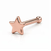 14K rose gold star nose ring, 4mm star charm, bone post