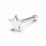 14K white gold star nose ring, 4mm star charm, bone post