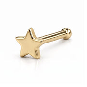 14K yellow gold star nose ring, 4mm star charm, bone post