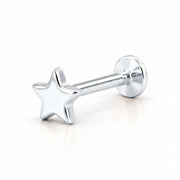 14K white gold star nose ring, 4mm star charm, flat-back post