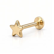 14K yellow gold star nose ring, 4mm star charm, flat-back post