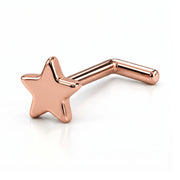 14K rose gold star nose ring, 4mm star charm, L post