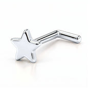 14K white gold star nose ring, 4mm star charm, L post
