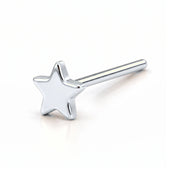 14K white gold star nose ring, 4mm star charm, straight post
