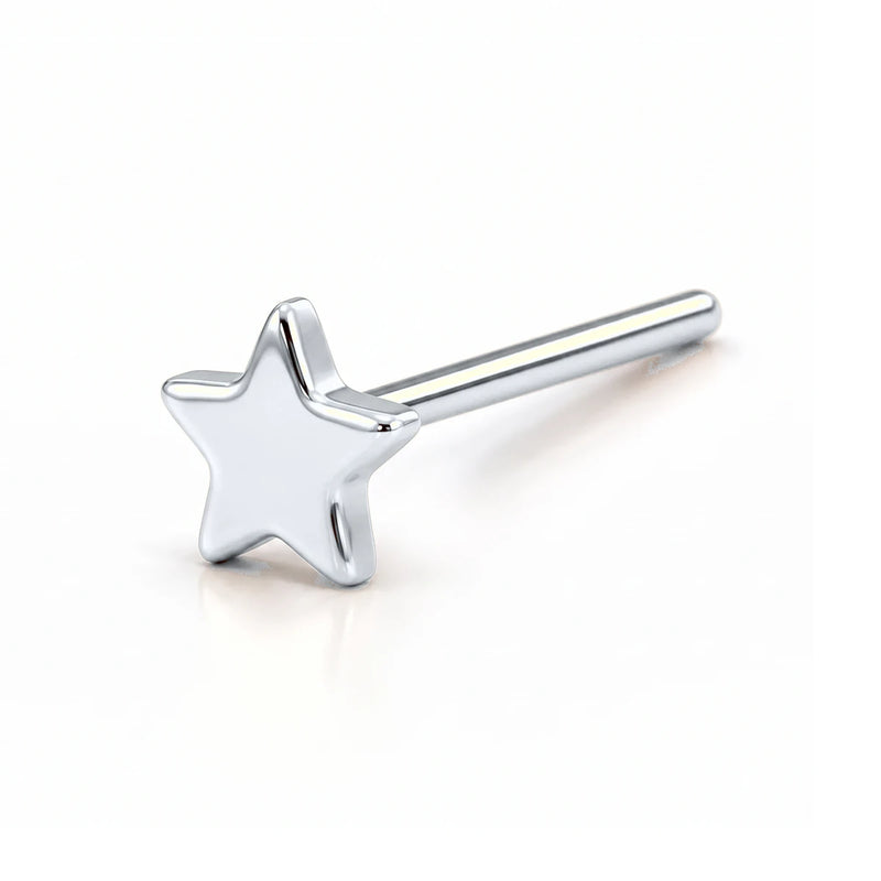 14K white gold star nose ring, 4mm star charm, straight post
