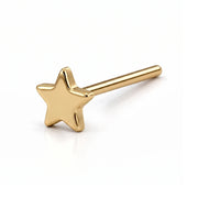 14K yellow gold star nose ring, 4mm star charm, straight post
