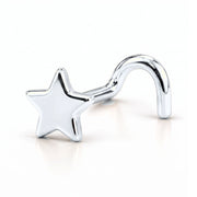 14K white gold star nose ring, 4mm star charm, twist post