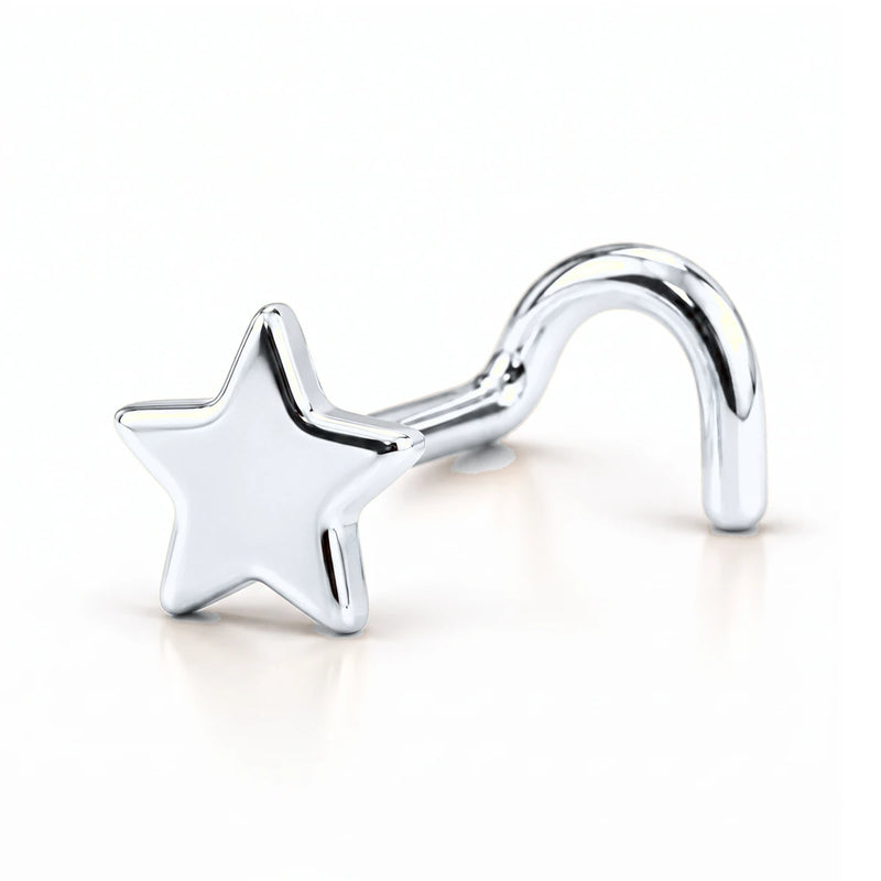14K white gold star nose ring, 4mm star charm, twist post