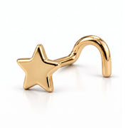 14K yellow gold star nose ring, 4mm star charm, twist post