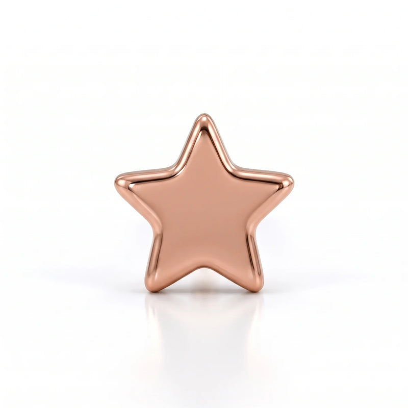 14K rose gold star nose ring, front view of the star charm