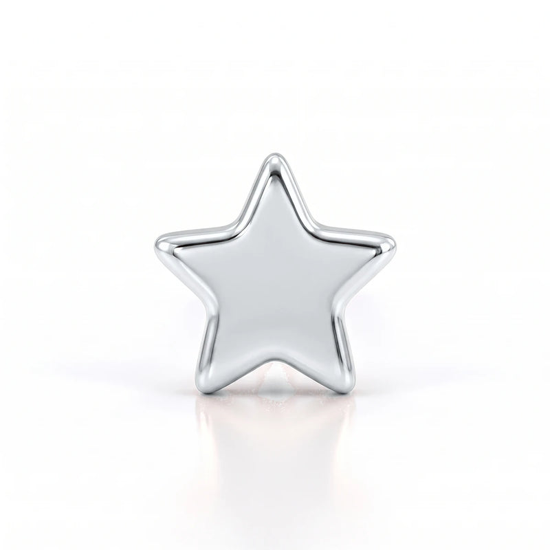 14K white gold star nose ring, front view of the star charm