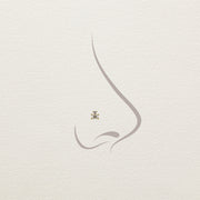 14k gold round and baguette diamond push pin end shown on illustrated nose piercing diagram