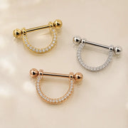 Diamond Pavé Stirrup Nipple Rings in 14K yellow, white, and rose gold