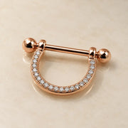 14K Rose Gold Diamond Pavé Stirrup Nipple Ring
