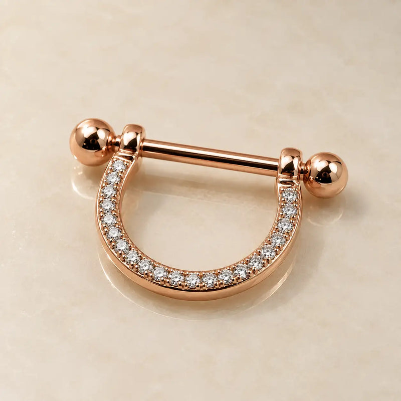 14K Rose Gold Diamond Pavé Stirrup Nipple Ring