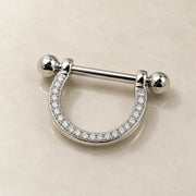 14K White Gold Diamond Pavé Stirrup Nipple Ring