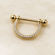 14K Yellow Gold Diamond Pavé Stirrup Nipple Ring
