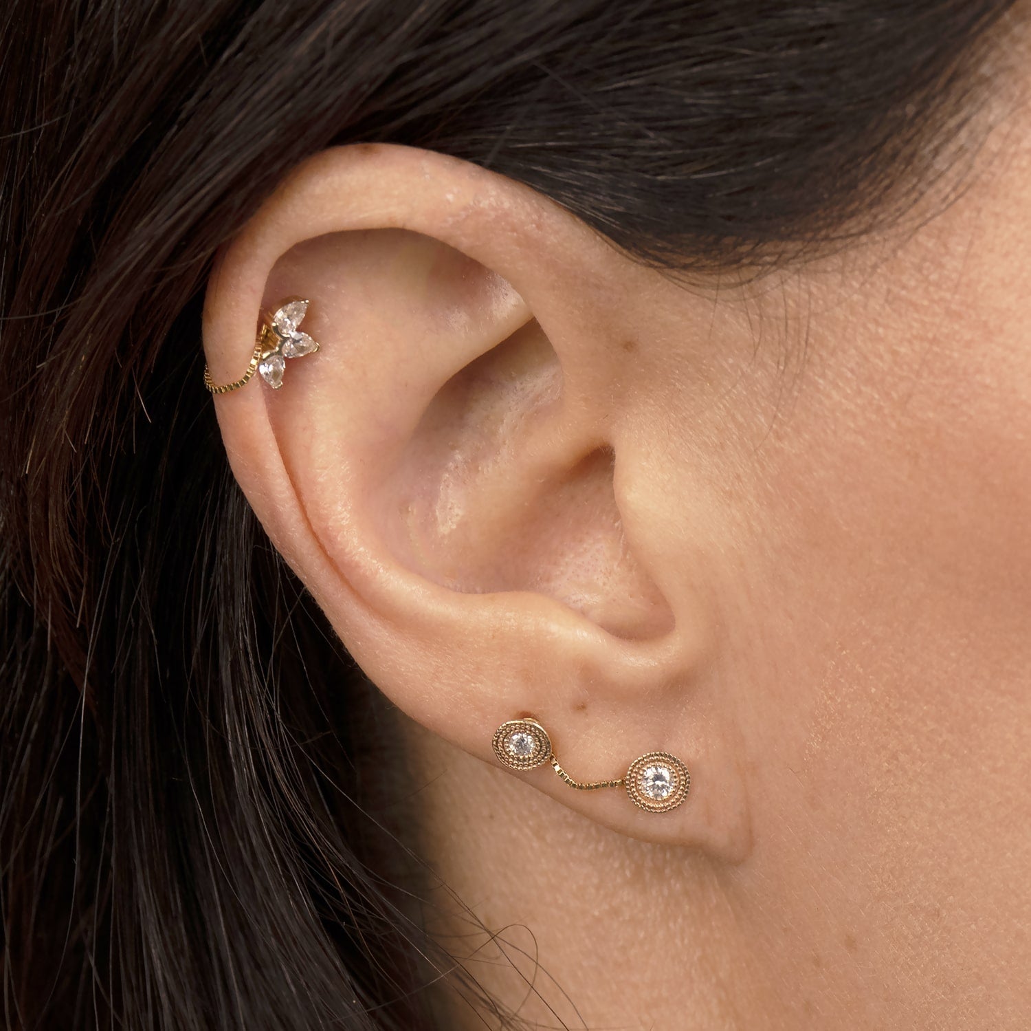 3.5mm Diamond Layered Milgrain Flat Back Stud Nose Lip Cartilage Earring