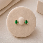 Pear-shaped green gemstone nipple barbell in solid 14k gold - for nipple piercings