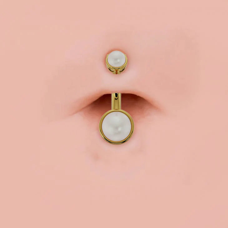 Akoya Pearl Bezel-Set 14k Gold Belly Button Ring model