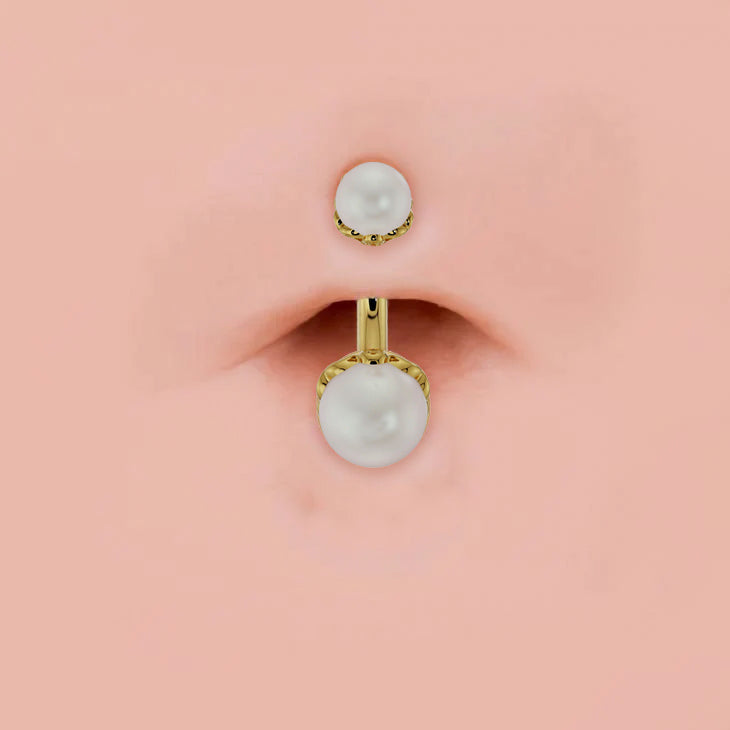 Akoya Pearl Scroll Setting 14k Gold Belly Button Ring model