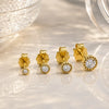 14K yellow gold diamond perlage stud earrings in three sizes showing bead bezel setting comparison