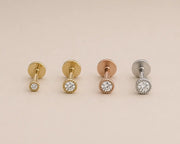 Diamond perlage stud in yellow gold, yellow gold, rose gold, and white gold labret flat back styles